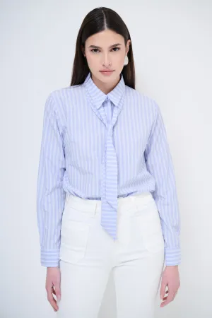 Striped collared blouse with tie wholesale