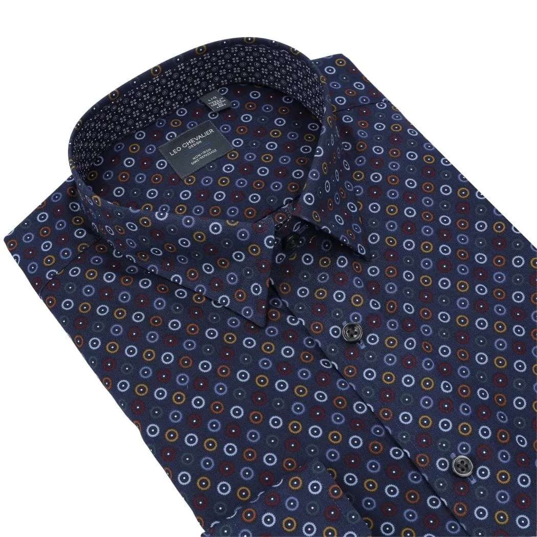 Stunning Print on Navy Hidden Button Down Long Sleeve Sport Shirt