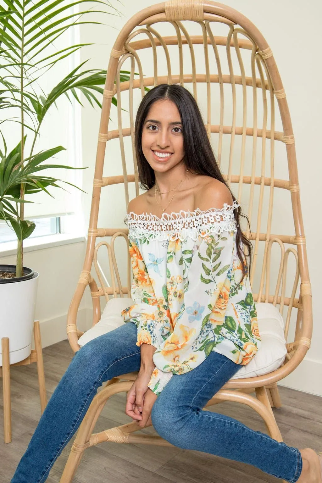 Sunny Side Off the Shoulder Floral Blouse - White