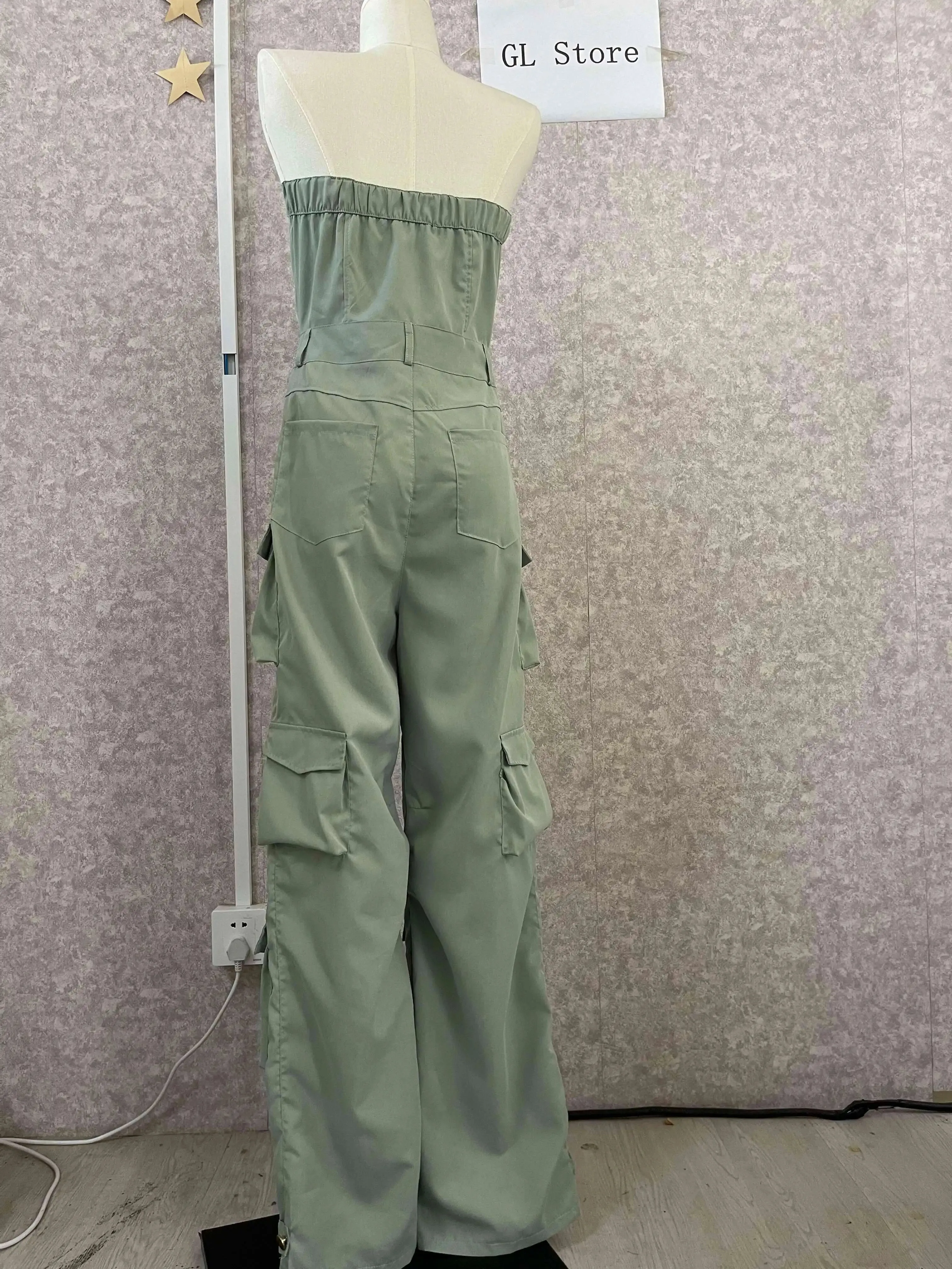 Trendy Strapless Ruched Cargo Jumpsuit