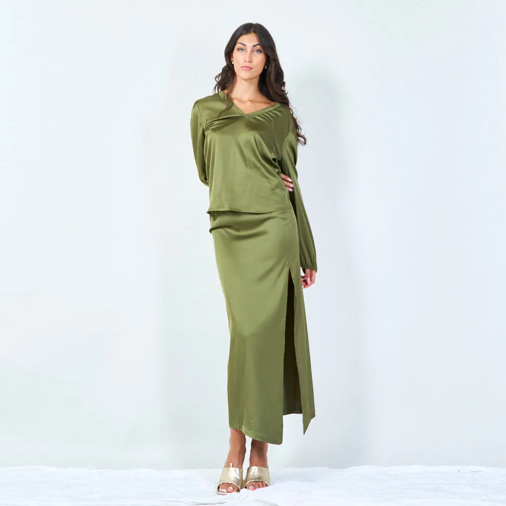 V-neck satin blouse with relaxed fit wholesale