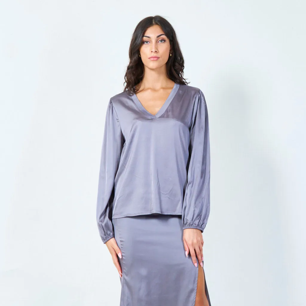 V-neck satin blouse with relaxed fit wholesale