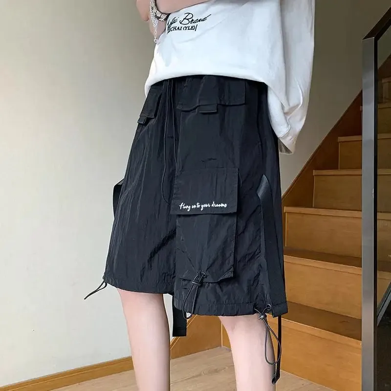 WIAOFELLAS  -  American Style Large Pocket Drawstring Functional Shorts Men's Oversize Causal Loose Overalls Wear Five-point Pants Male Clothes