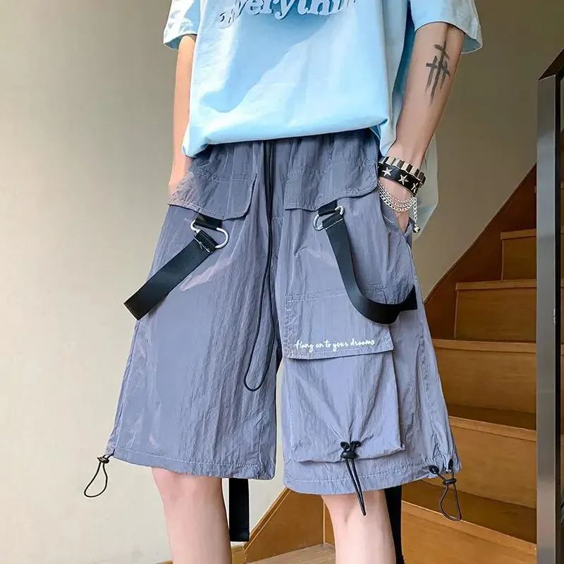 WIAOFELLAS  -  American Style Large Pocket Drawstring Functional Shorts Men's Oversize Causal Loose Overalls Wear Five-point Pants Male Clothes