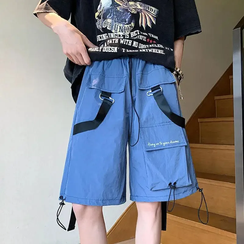 WIAOFELLAS  -  American Style Large Pocket Drawstring Functional Shorts Men's Oversize Causal Loose Overalls Wear Five-point Pants Male Clothes