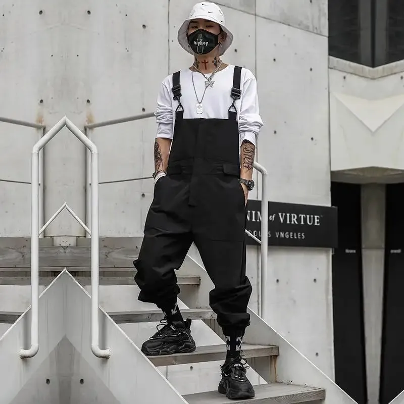 WIAOFELLAS -  Fashion Functional Workwear Overalls Men's Suspenders Jumpsuit Casual Loose High Street Leggings One-piece Suit Male Clothes