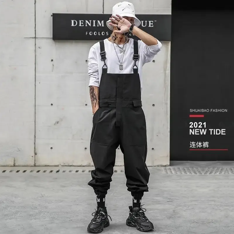 WIAOFELLAS -  Fashion Functional Workwear Overalls Men's Suspenders Jumpsuit Casual Loose High Street Leggings One-piece Suit Male Clothes