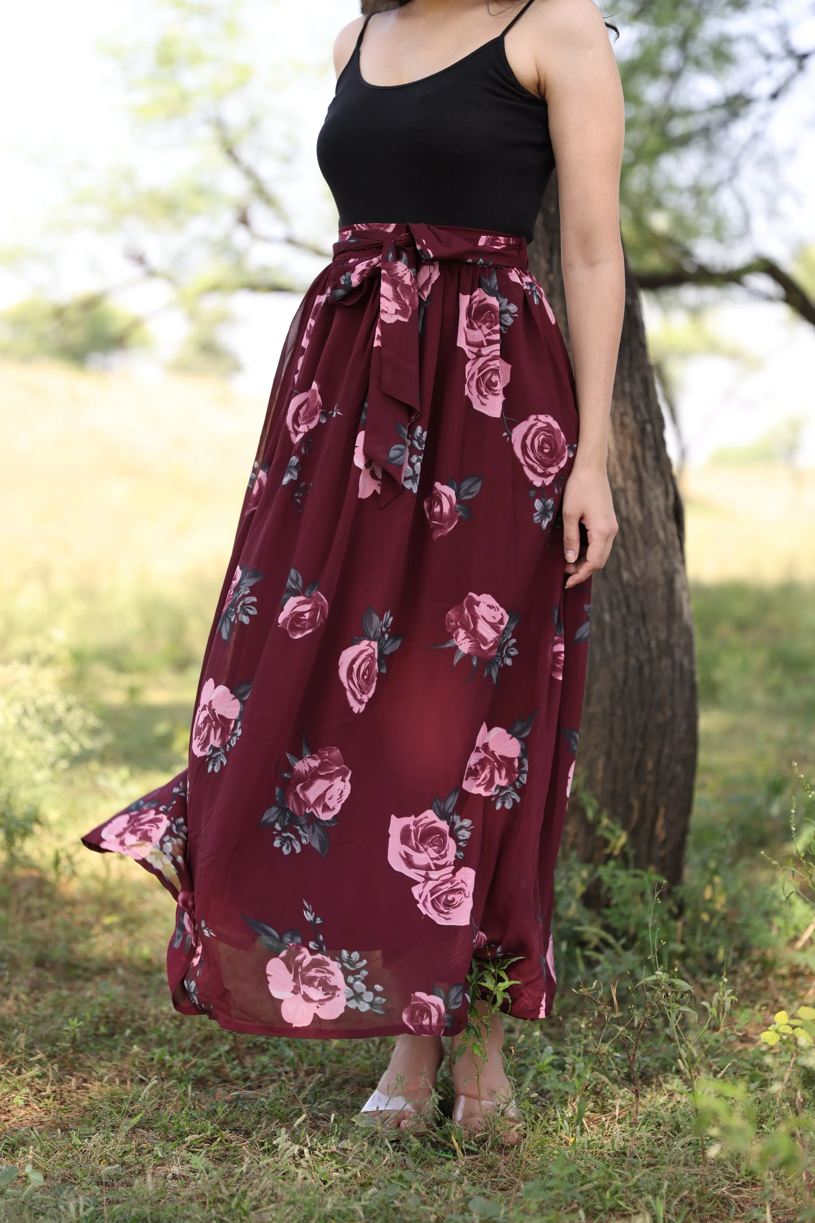 WINE FLORAL SKIRT