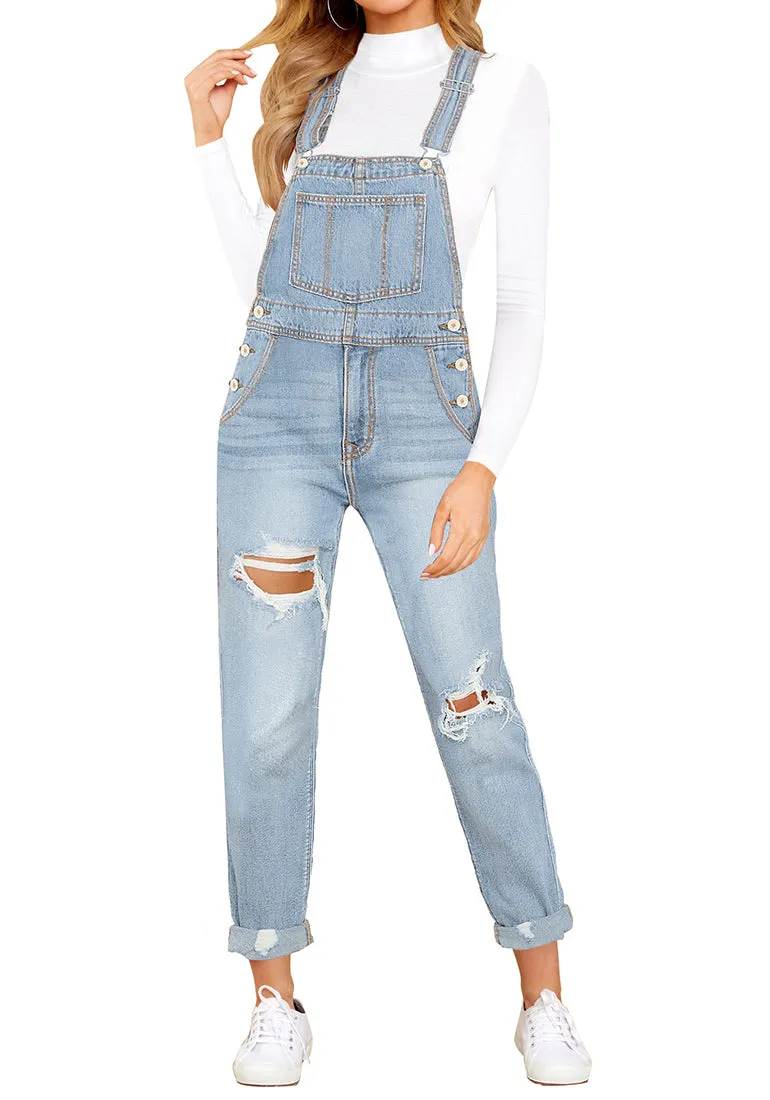 Women's Casual Stretch Denim Bib Overalls Pants Pocketed Jeans Jumpsuits