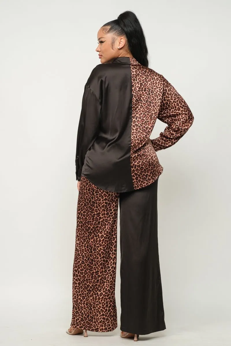 Women's Half animal print and half solid top and pants