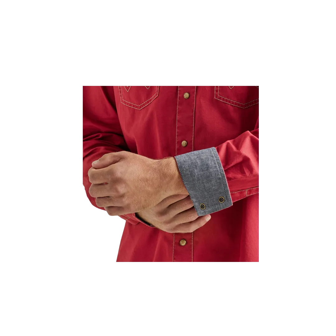 Wrangler Men's Retro Premium Plain Snap Red Shirt