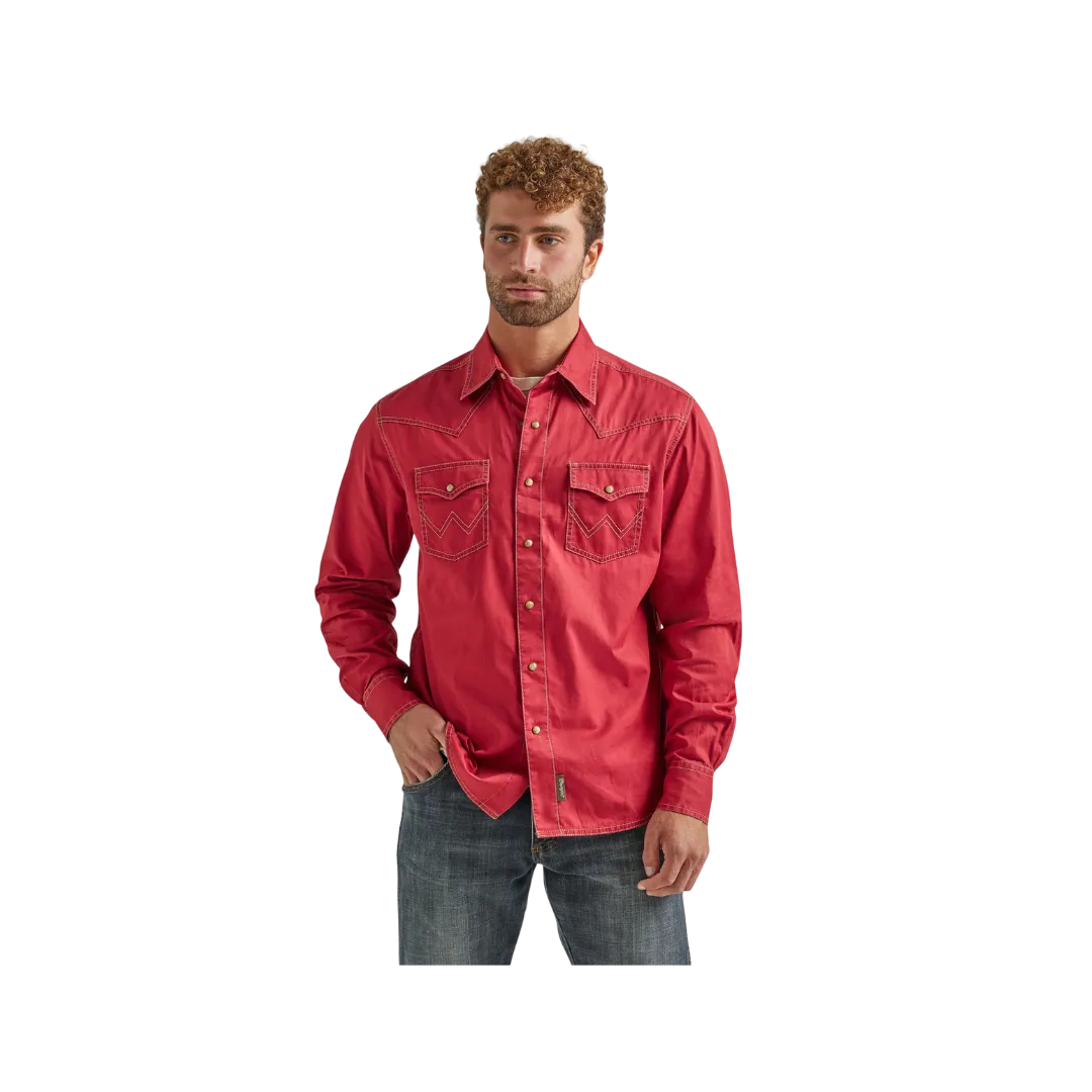 Wrangler Men's Retro Premium Plain Snap Red Shirt