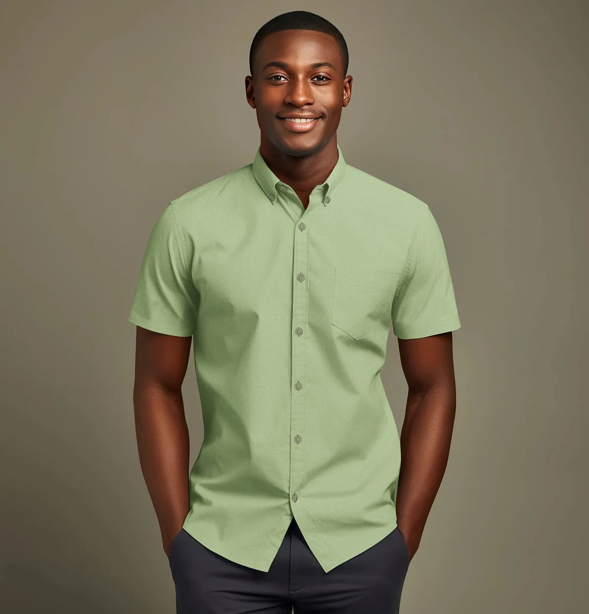 Wrinke Resistant Oxford - Button-Down Collar - Short Sleeve - Leaf Green